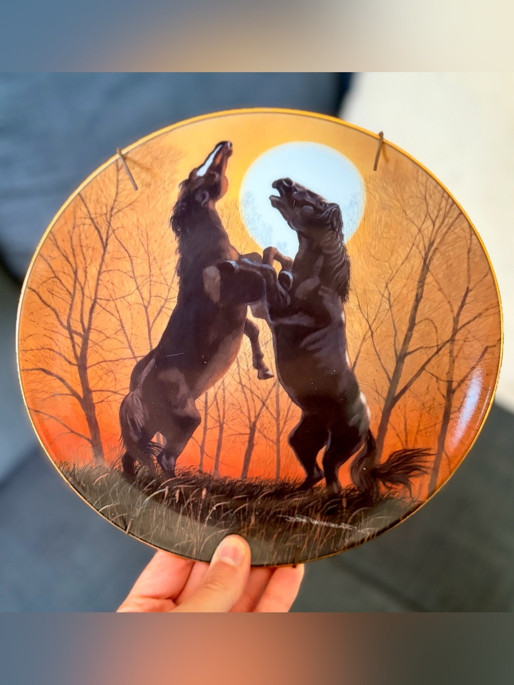 Danbury Mint White Plate - Stallions at Sunrise Back Marking